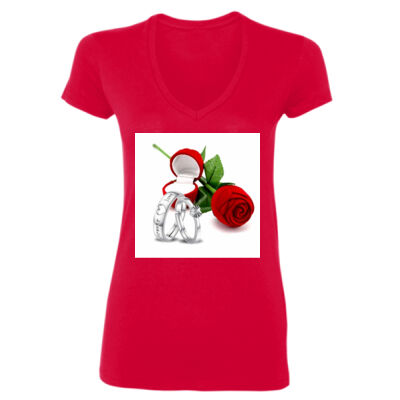 lady - SoftStyle® Ladies' 4.5 oz. Junior Fit V-Neck T-Shirt Thumbnail